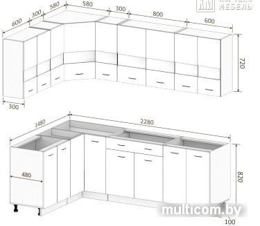 Угловая кухня Кортекс-мебель Корнелия Экстра 1.5x2.3 без столешницы (дуб сонома/венге)