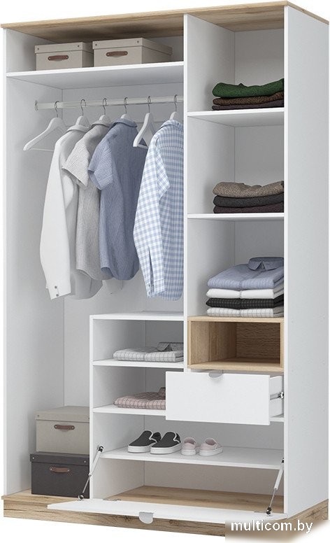 Шкаф распашной Стендмебель Юкки ШК 1Я 1350 3х створчатый с зеркалом (белый/дуб делано)