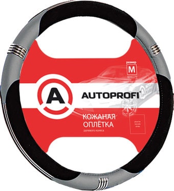 Оплетка на руль Autoprofi AP-150 BK/GY (M) (черный/серый)