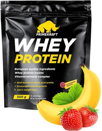 Протеин Prime Kraft Whey Protein с витаминами и минералами (500г, клубника/банан)