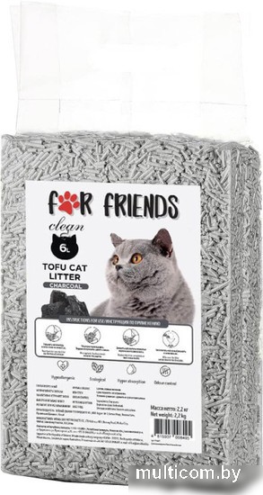 Наполнитель для туалета For Friends Tofu Charcoal с углем 6 л