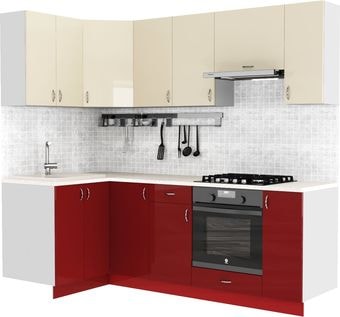 Готовая кухня S-Company Клео глосc 1.2x2.3 левая (бургундский глянец/ваниль глянец)