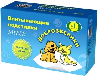 Одноразовая пеленка Доброзверики Super впитывающие 60x40 (30 шт)