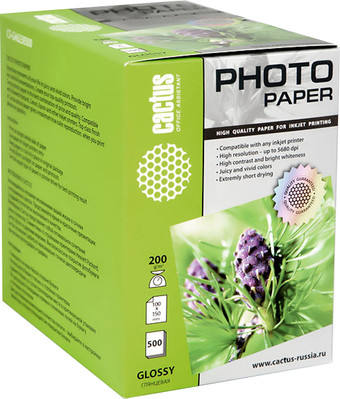 Фотобумага CACTUS Глянцевая 10x15 200 г/кв.м. 500 листов(CS-GA6200500)