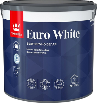 Краска Tikkurila Euro White для потолка 9 л (белый глубокоматовый)