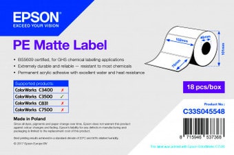 Самоклеящаяся бумага Epson PE Matte Label 102мм x 76мм 365 этикеток 109 г/м2 C33S045548