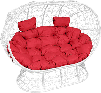 Садовый диван M-Group Лежебока 11190106 (на подставке с белым ротангом/красная подушка)