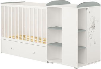 Кроватка-трансформер Polini Kids French 900, Amis, с комодом (белый/серый)