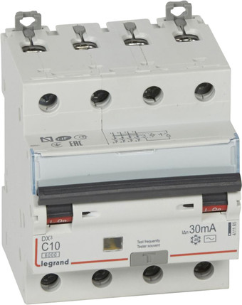 Дифференциальный автомат Legrand DX3 4P С 10A 30мА 6kА 4М 411185