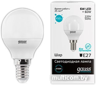 Светодиодная лампа Gauss Elementary E14 6Вт 4100К [53126]