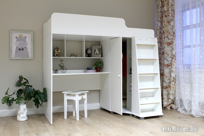 Кровать-чердак Красная звезда Р440 Капризун 5 со шкафом 180x80 (белый)