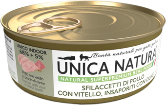 Консервированный корм для кошек Unica Natura Unico Indoor с курицей, телятиной и оливками 70 г