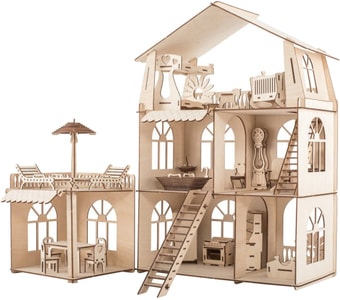 Кукольный домик ХэппиДом Коттедж с пристройкой Premium HK-D011 (с мебелью)