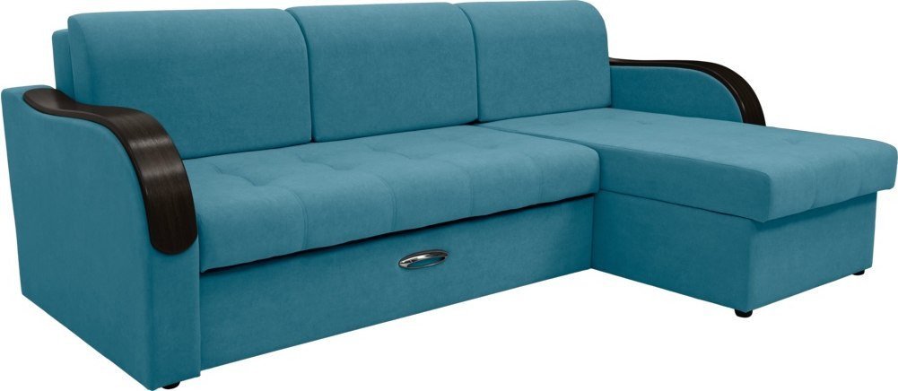 Диван Сириус Лидер-1 c оттоманкой НПБ 260x165 (Eva 29 велюр голубой)