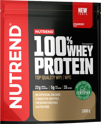 Протеин сывороточный (изолят) Nutrend 100% Whey Protein (1000г, клубника)