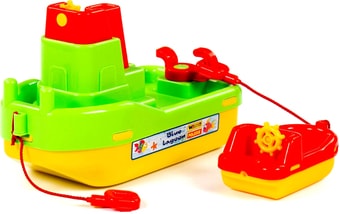 Игрушечный транспорт Полесье Набор №402, буксир Лагуна кор. №4 41227 (зеленый/красный/желтый)