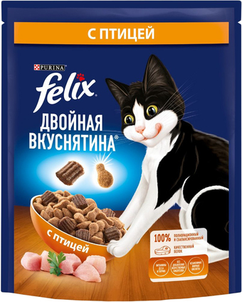 Сухой корм для кошек Felix Двойная вкуснятина с птицей 200 г