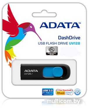 USB Flash A-Data DashDrive UV128 Black/Blue 128GB (AUV128-128G-RBE)