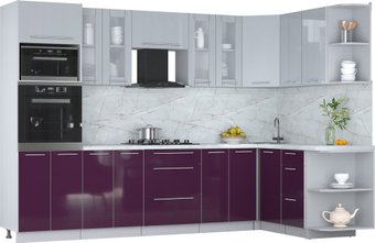 Готовая кухня Интерлиния Мила Пластик 1.68x3.0 PR (туманный глянец/слива/серый каспий)