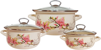 Набор кастрюль КМЗ Магнолия-1-Экстра стиль (3 шт, слоновая кость)