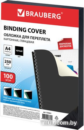 Картонная обложка для переплета BRAUBERG A4 250 г/м2 100 шт 530841 (черный)