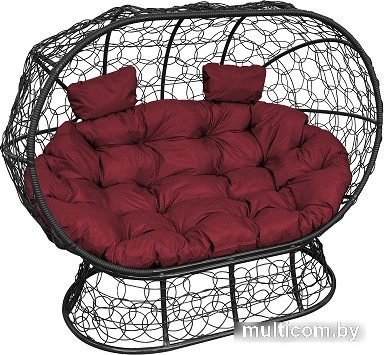 Садовый диван M-Group Лежебока 11190402 (на подставке с черным ротангом/бордовая подушка)