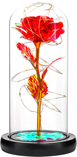 Искусственный цветок Sipl Вечная роза в стеклянном абажуре с подсветкой AG776