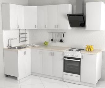 Угловая кухня Хоум Лайн Кристалл 1200х2100 угловой (белый глянец/белый глянец)