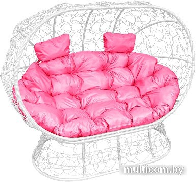 Садовый диван M-Group Лежебока 11190108 (на подставке с белым ротангом/розовая подушка)