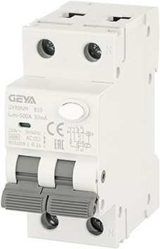 Дифференциальный автомат GEYA GYR9N 1P+N 10A B 6кА 30 мА AC GYR9NMB1030MA