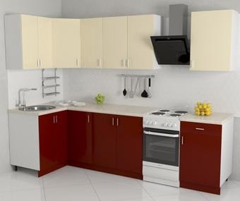 Угловая кухня Хоум Лайн Кристалл 1200х2300 угловой (бургундский глянец/ванильный глянец)