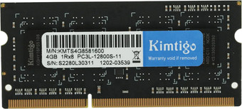 Оперативная память Kimtigo 4ГБ DDR3 SODIMM 1600 МГц KMTS4G8581600