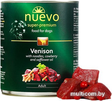 Консервированный корм для собак Nuevo Adult Venison with pasta, cranberry and safflower oil 800 г