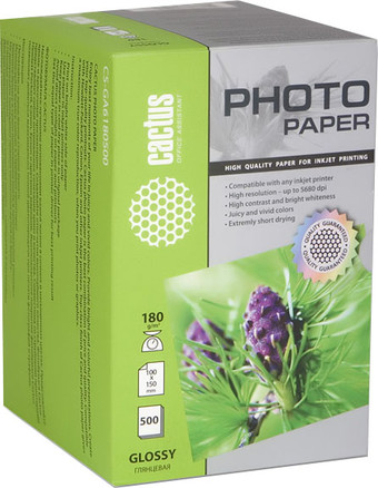 Фотобумага CACTUS Глянцевая A6 180 г/кв.м. 500 листов (CS-GA6180500)