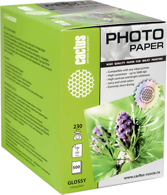 Фотобумага CACTUS Глянцевая A6 230 г/кв.м. 500 листов (CS-GA6230500)