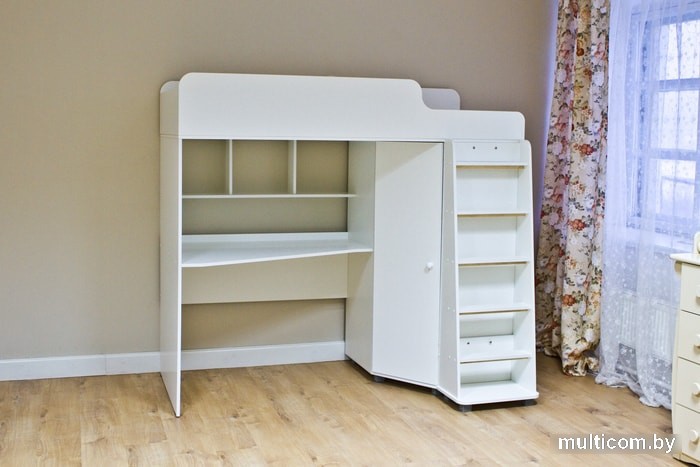 Кровать-чердак Красная звезда Р440 Капризун 5 со шкафом 180x80 (белый)