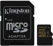 Карта памяти Kingston microSDHC UHS-I (Class 10) 16GB + SD адаптер (SDCA10/16GB)