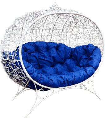 Садовый диван M-Group Улей на ножках 11220110 (белый ротанг/синяя подушка)