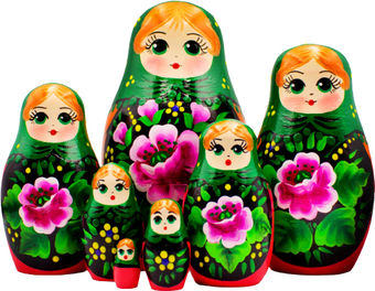 Развивающая игра Брестская Матрешка В зеленом платке и сарафане с розами (набор 7 шт)