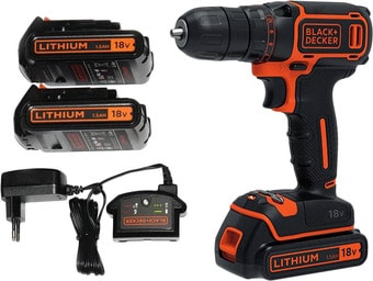 Дрель-шуруповерт Black & Decker BDCDC18B (с 2-мя АКБ, без кейса)