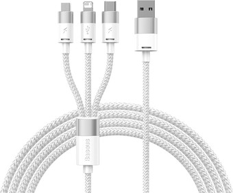 Кабель Baseus One-For-Three Fast Charging Data Cable 3.5A USB Type-A - USB Type-C/microUSB/Lightning (1.2 м, белый)