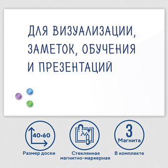 Магнитно-маркерная доска BRAUBERG стеклянная 40x60 см (белый)