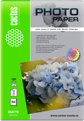 Фотобумага CACTUS Матовая A6 10x15 180 г/м2 50 листов CS-MA618050