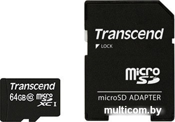 Карта памяти Transcend microSDXC Premium Class 10 64GB + адаптер [TS64GUSDXC10]
