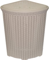 Корзина ВиолетПласт для белья угловая с крышкой 60 л Ротанг (латте)
