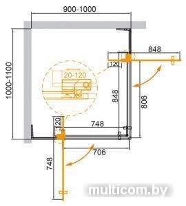 Душевой уголок Cezares SLIDER-AH-2-80/90-90/100-GRIGIO-NERO