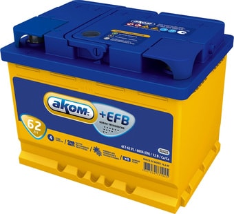 Автомобильный аккумулятор AKOM +EFB 62e (62 А·ч)