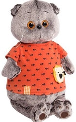 Мягкая игрушка Basik & Co Басик в оранжевой футболке в рыбки с львенком (22 см)