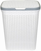 Корзина ВиолетПласт для белья 40 л с крышкой Ротанг (белый)