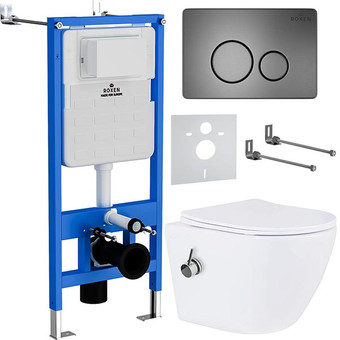 Унитаз подвесной Roxen Antares Bidet в комплекте с инсталляцией StounFix Slim 6 в 1 962282 (кнопка: оружейная сталь)